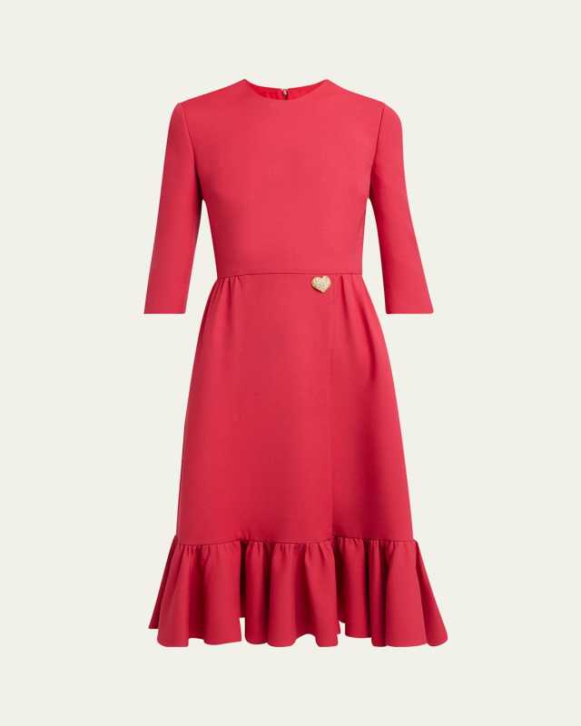 Strass Heart Flounce Crepe Couture Dress